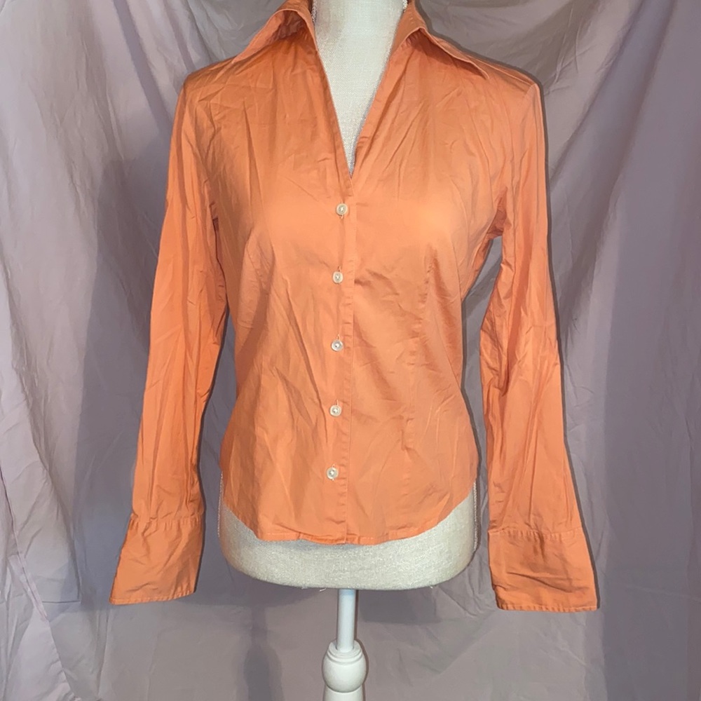 Peach v-neck button down top